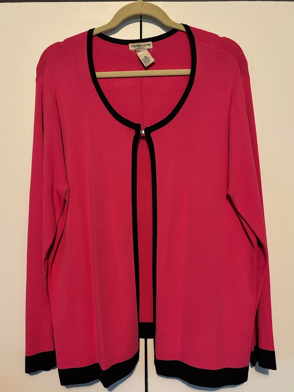 Notations Hot Pink Open-Front Cardigan with Black Trim 1x